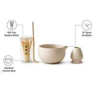 Ensemble Matcha en Céramique Crème : Bol Chawan, Fouet en Bambou Chasen 100 Dents, Support pour Fouet, Cuillère Chashaku, Tube de Rangement