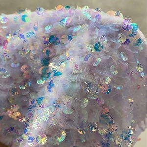 Thời trang mới sáng bóng nhung trắng cơ sở sequin vải 3D màu hồng óng ánh vỏ căng paillettes velluto ricamo tessuto - Product Image 1