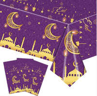 Nappe blanche et noire Ramadan Mubarak, nappe en plastique jetable, nappe de fête pour l'Aïd al-Fitr, décoration pour l'Aïd Mubarak