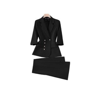 Women's Pink Three Quarter Sleeve Suit Set Blazer And Pants Two Piece Formal Workwear For Commute Spring Summer Autumn - Product Image 5