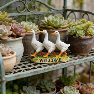 Letrero de Bienvenida de Resina para Exteriores con Diseño de Familia de Patos, Linda Estatua de Ganso para Decoración de Jardín o Porche, Figura de Animal Resistente a la Intemperie para Decoración Rústica - Product Image 4