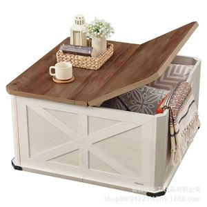 Wooden <b>Square</b> <b>Coffee</b> <b>Table</b> <b>With</b> <b>Storage</b> White X-Frame Design For Living Room - Product Image 3