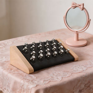 Solid Wood Leather <b>Ring</b> Jewelry Display Storage Trays for Earring Pendent Showcase Stand Holder - Product Image 5