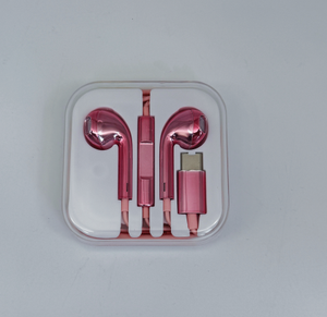Auriculares intrauditivos cromados chapados en oro completo, auriculares con cable tipo C cromados en oro completo, auriculares con cable metálicos. - Product Image 1