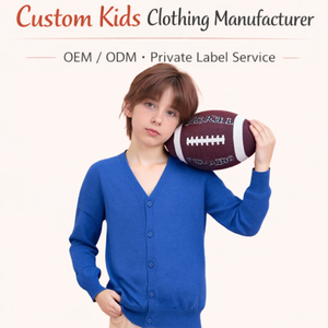 Vêtements pour enfants, toucher doux, mélange de laine de luxe, OEM, étiquette privée, uniforme scolaire, décontracté, bleu royal, cardigan en tricot à col en V pour enfants - Product Image 1