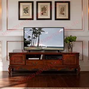 Meuble TV en bois massif sculpté à la main <span class=keywords><strong>de</strong></span> qualité supérieure avec tiroirs et armoires <span class=keywords><strong>de</strong></span> rangement - Grande console multimédia pour salons spacieux 71"W - Product Image 2