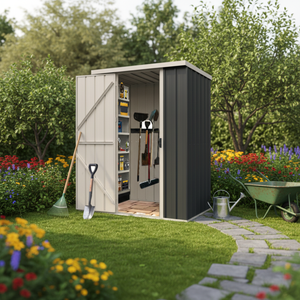 EF0403-H175-H 4 X 3 FT <span class=keywords><strong>Abri</strong></span> de <span class=keywords><strong>jardin</strong></span> préfabriqué en métal moderne pour l'extérieur, facile à assembler, imperméable, écologique - Product Image 2