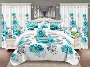 Modern 12-Piece King Size Printed Sheet Set with <strong>Matching</strong> <strong>Curtain</strong> Contemporary <strong>Bedding</strong> - Product Image 3