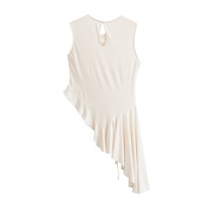 ZEVITY Nouveau débardeur long et ajusté pour femme, d'été, sans manches, avec col à nœud, design noué et volants irréguliers au bas, style féminin et délicat - Product Image 2