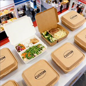 กล่องอาหารกระดาษคราฟท์รูปทรงสี่เหลี่ยมผืนผ้าแบบใช้แล้วทิ้ง ย่อยสลายได้เอง ปรับแต่งได้ สำหรับร้านอาหาร OEM ODM ขนาด 32 ออนซ์ - Product Image 4