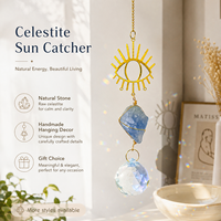 Pierre brute de Célestite naturelle, attrape-soleil et carillon éolien anti-mauvais œil, ornement suspendu, prisme de cristal, décoration intérieure, cadeau