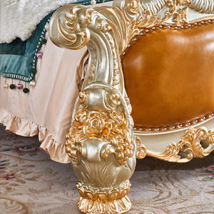 Chuangdian Foshan Fabriek Custom Franse Luxe Gouden Koninklijke Hand Gesneden Massief Houten Frame Dubbel Kingsize Slaapkamerbed - Product Image 5