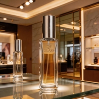 Flacon de parfum de luxe en verre plat carré de 18 ml pour sérum de soin de la peau, finition mate, élégant, vide, en cristal, avec pompe pulvérisatrice de voyage rechargeable