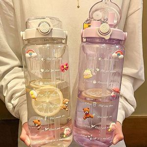 Botella de Agua de Plástico de 2000 ml Libre de BPA, Botellas de Agua Motivacionales, Botellas de Agua Portátiles para Niñas, para Beber al Aire Libre, para Acampar, para Viajar - Product Image 2