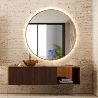 Miroir de maquillage mural intelligent à LED rond avec interrupteur tactile, anti-buée, à intensité variable, 3 températures de couleur, haut-parleur Bluetooth, pour salon et hôtel