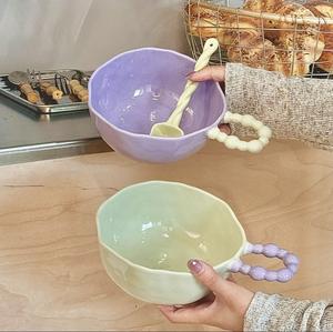 Bol à main en céramique de style coréen INS Cute Underglaze Color Soupe Noodle Salad Snail Bowl avec Sugar Bean Bead Dot Plate Dish - Product Image 3