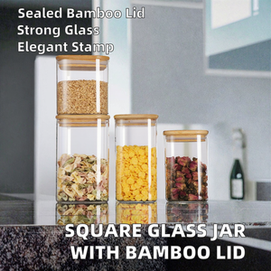 Frasco Cuadrado <span class=keywords><strong>de</strong></span> Vidrio <span class=keywords><strong>de</strong></span> Borosilicato Alto <span class=keywords><strong>con</strong></span> <span class=keywords><strong>Tapa</strong></span> <span class=keywords><strong>de</strong></span> Madera <span class=keywords><strong>de</strong></span> Bambú Estampada en Caliente para Almacenar Bocadillos, Dulces, Galletas o Alimentos - Product Image 2