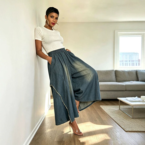 ZHEZHE S-3XL 2026 <span class=keywords><strong>Jeans</strong></span> da <span class=keywords><strong>Donna</strong></span> Stile Americano, Vita Elastica, Orlo Irregolare, Gamba Larga, Alta Qualità - Product Image 2