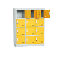 Casier scolaire moderne à 9/12 portes, jaune, en acier durable, antirouille, écologique, verrouillable, pour salon, chambre à coucher