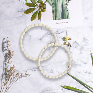 Ivory White <b>Beaded</b> <b>Large</b> Hoop Earrings Geometric Round Shape Vacation Beach Accessories - Product Image 2