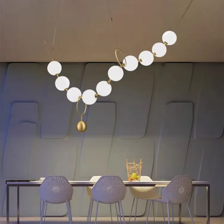 heimdekor-designer led-anhängerlicht acryl-halskette kugel-hänglampe küche hotel minimalistisches gold luxus moderner kronleuchter