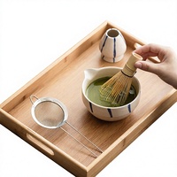 Grand bol à matcha en céramique de style japonais et brosse à matcha, ensemble de thé mignon à rayures, outil à matcha, service à thé