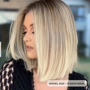 วิกผมสั้นสำหรับผู้หญิง <span class=keywords><strong>ทรง</strong></span>บ๊อบแสกกลาง สีน้ำตาลทองไล่เฉด ความยาวปานกลาง วิกผมสังเคราะห์แบบเต็มศีรษะ ไม่มีเชือกผูก - Product Image 4