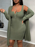 Ensemble de mode deux pièces en tricot pour femmes grande taille, style automne, nouveau, décontracté, uni, brodé, longueur genou