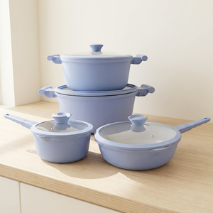 SANLANG Ensemble de 8 ustensiles de cuisine de luxe durables avec revêtement céramique antiadhésif, casseroles et poêles en <span class=keywords><strong>aluminium</strong></span> moulé sous pression, sans PFAS - Product Image 1
