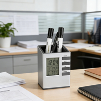Promotion : Support de bureau numérique électronique LCD multifonctionnel avec horloge, thermomètre, calendrier et alarme pour la maison et le bureau – OEM acceptable
