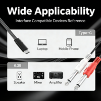 Câble audio stéréo Type-C vers double prise mâle 6,35 mm avec gaine en PVC et répartiteur pour téléphone, ordinateur portable, amplificateur et enceintes
