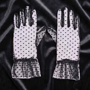 Elegant <b>Black</b> Polka Dot <b>Mesh</b> <b>Gloves</b> Ruffle Cuff Sheer Opera Length Nylon Quick Dry Casual Four Seasons for Women Stylish Wear - Product Image 3