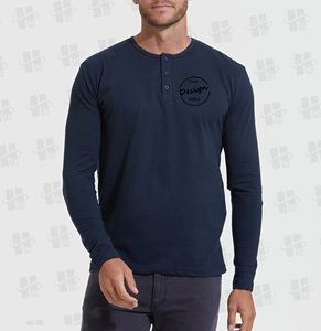 Custom Print Logo Waffle <strong>Tshirt</strong> Embroidered Plain 95% Cotton 5% Spandex Long Sleeve Knitted <strong>Henley</strong> Crewneck T Shirt for Men - Product Image 3