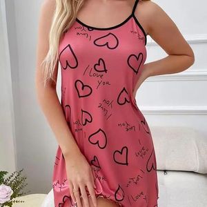 Pyjamas d'été fins européens et américains, camisoles sexy, imprimés cœurs mignons, chemises de nuit, vêtements d'intérieur, vente en gros - Product Image 2