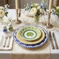 Lot de Plats Ronds en Céramique Peints à la Main à Motifs Floraux pour Mariage, Vaisselle en Porcelaine Style Campagne pour Salades, Fruits et Plats Maison