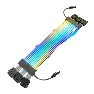 Оптовые продажи солнечного света кабель-удлинитель-Гибкий плетеный RGB-кабель, 24 контакта, двойная головка, синхронизированный удлинитель солнечного кабеля для компьютера, светящийся кабель