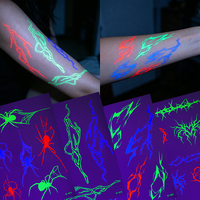 Tatouages temporaires phosphorescents pour adultes, autocollants de tatouage lumineux squelette araignée flamme pour Halloween et fêtes