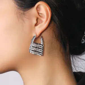 Fashion Black And White Stripes Drop Handbag Design Rhinestone Earrings Jewelry For Women Party Gifts Dangle Earrings