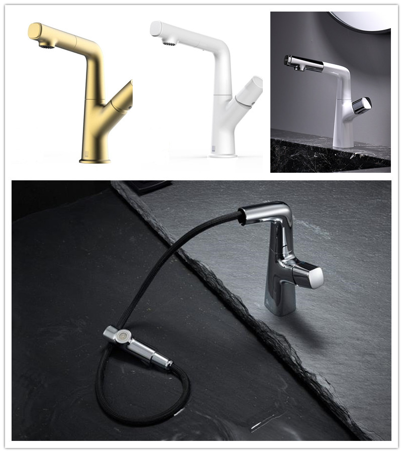 CHINESE FACTORY morden pull down up and down brass bathroom faucet tap With Sprayer