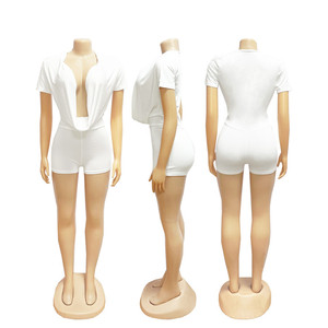 Novedad de Primavera: Mono enterizo ajustado con fruncido y escote en V profundo para mujer, de manga corta, sexy y liso. - Product Image 6