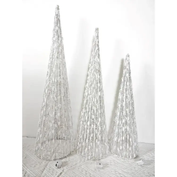 Home Indoor Decor Conical Shape Led Light White Ceramic Christmas Tree