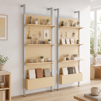 Rak Display Pegboard dari Lantai hingga Plafon dengan Rangka Aluminium Brushed, Rak Kayu yang Dapat Disesuaikan, dan Laci Penyimpanan