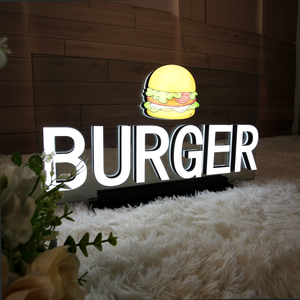 Insegna Luminosa LED Personalizzata a Forma di <span class=keywords><strong>Hamburger</strong></span>, Insegna 3D in Acrilico con Effetto Luce al Neon per Logo di Negozi, Bar e Centri Commerciali - Product Image 1