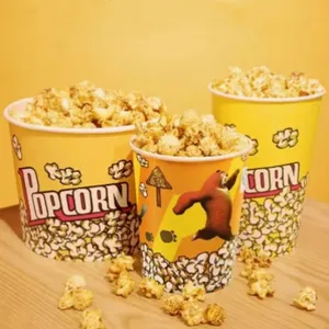 Seau en papier biodégradable bon marché en gros imprimer et commander des boîtes de pop-corn jetables boîtes à emporter tasse de pop-corn