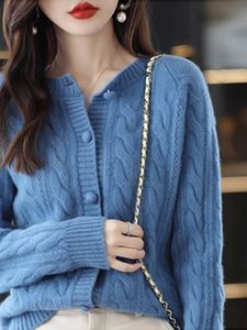 Women's <b>Red</b> <b>Wool</b> Knitted Cardigan O-Neck Full Sleeve Button Front Solid Color Elegant Winter Top Hand Knitted Thick Regular Fit - Product Image 2