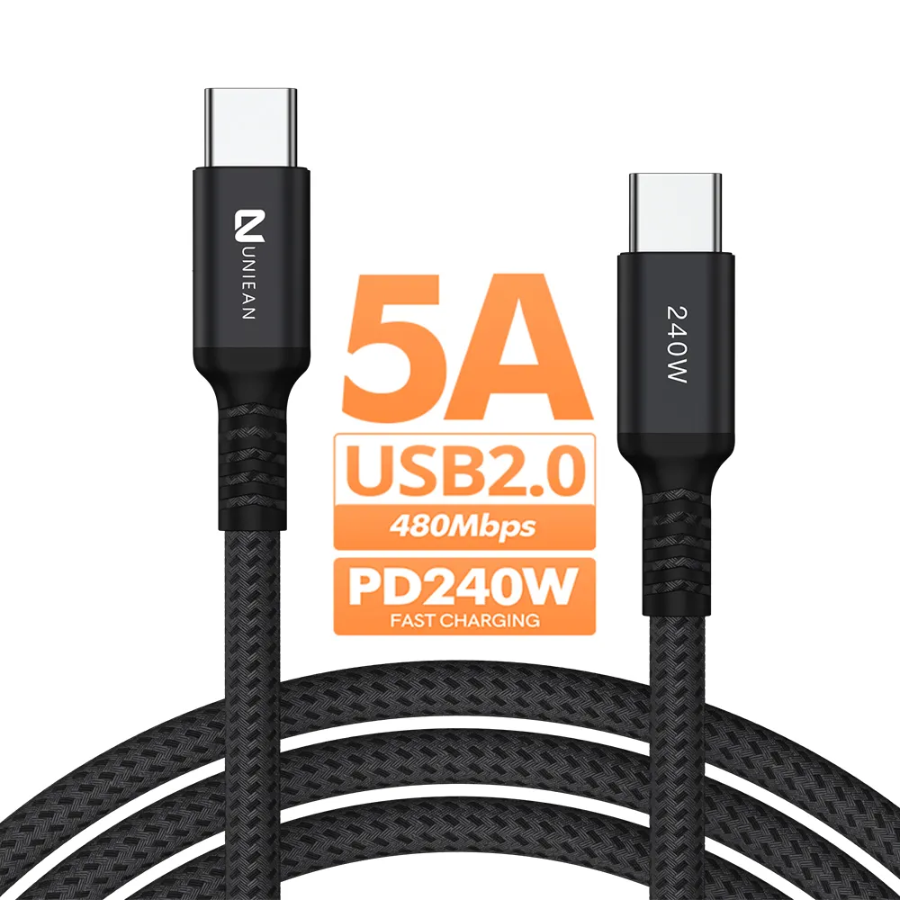 3FT 5A PD240W 데이터 케이블 USB2.0 480Mbps C 타입 케이블 고속 충전 맞춤형 로고 1M 2M 3M 화웨이 휴대 전화 용