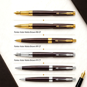 Matte Brown Parker Aster <b>Pen</b> Set with <b>Gold</b> Tone Metal Clip Custom Logo Durable Smooth Writing for Office Use and Gifting - Product Image 1