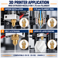 Buse d'extrusion en laiton MK8 0,2-0,5 mm pour filament de 1,75 mm, compatible avec les imprimantes 3D CR10/CR10S/Ender 3, avec boulons personnalisables