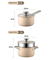 Set Peralatan Masak Multifungsi 1,5L dari Baja Anti Karat 304, Dasar Ganda, Warna Krem Beige Matte, Termasuk Panci Susu, Panci Kaldu, dan Casserole Dangkal
