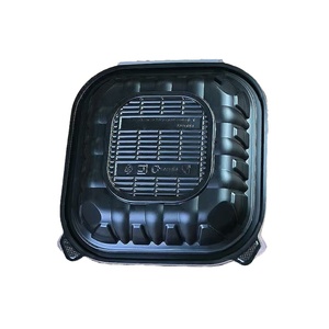 Boîte <span class=keywords><strong>à</strong></span> lunch jetable écologique 10x10 pouces, 1 compartiment, en PP recyclé noir transparent, compatible micro-ondes, pour sushis, sandwichs, plats <span class=keywords><strong>à</strong></span> emporter - Product Image 4